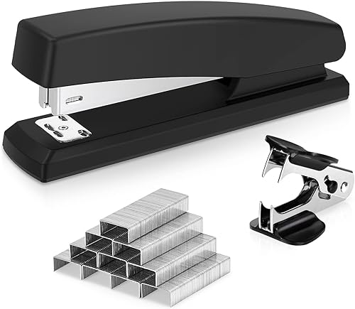 Deli Heftgerät Desktop-Heftgerät Büroheftgerät Kapazität von 25 Blatt inklusive 1000 Heftklammern und Heftklammernentferner Schwarz