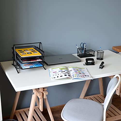 D.RECT 7610 Metalen opbergvakken, bureau-organizer voor documenten, 3 laden, brievenbakje, A4-organizer, mesh… - Afbeelding 8