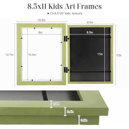 Image of [2-Pack] Kids Art Frames, 8.5x11 Front Opening Kids Artwork Frames Changeable, Soft Yellow Green Artwork Display Storage Frame for Wall, Holds 50 Pcs, for 3D Picture, Crafts, Children Drawing, Hanging