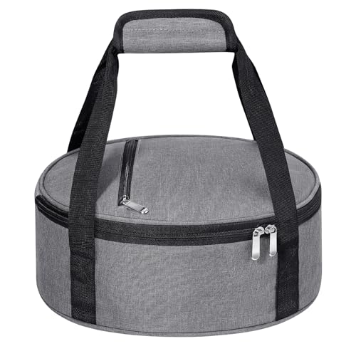 MIAOJIE Round Insulated Casserole Carrier, Pie Carrier Bag, Portable Casserole Carrier for Hot or Cold Food Lunch Tote, Lunch Bag for Parties Picnic, Fits 12.5' Baking Dish, Grey