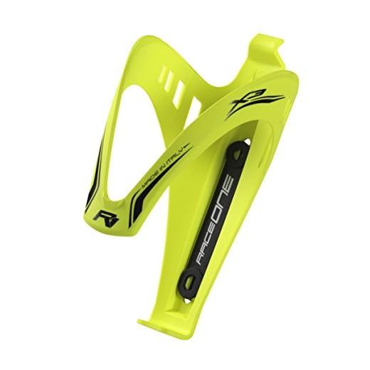 RaceOne.it - Mod. X3 Rubberized - Portabidon para bicicleta. Porta Bidon de ciclismo. Resistente y ligero con diseño aerodinámico. Bici Carrera de Ruta / Bicicleta de Montaña MTB / Gravel Bike. Acabado BRILLANTE. Inserciones de goma. Color: Amarillo Fluo - 100% MADE IN ITALY