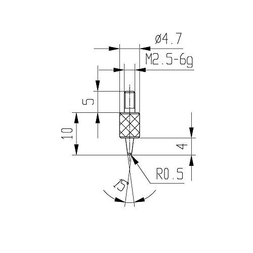 Measuring insert for dial gauge R 0.5 mm type: 106L stainless steel 573/15-10 cone length: 10 mm