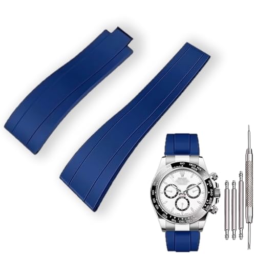 KaiMai 20mm Curved End Rubber Watch Band for Rolex Submariner,for Daytona,for Ghost,for Yachtmaster & More,Waterproof,Without Clasp-Blue