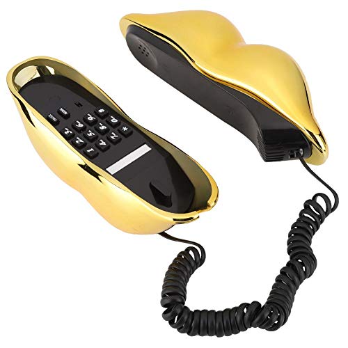 Teléfono de sobremesa con cable labios dorados miniatura 2