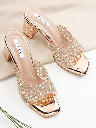 Image of ELLE Women's Embellished Block Heel Slip-On Sandals