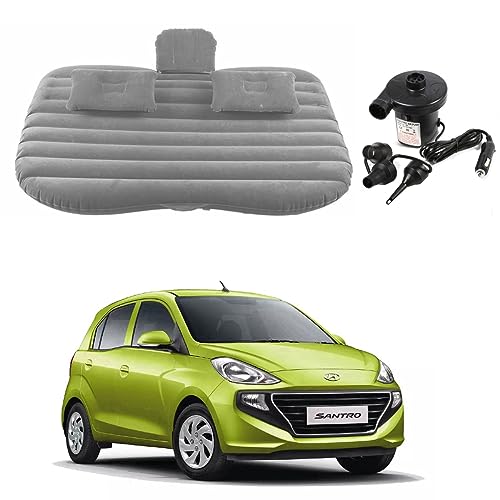 Image of Oshotto Multifunctional Car Travel Bed Mattress with Two Air Pillows, Car Air Pump Compatible with Hyundai Santro (Grey)