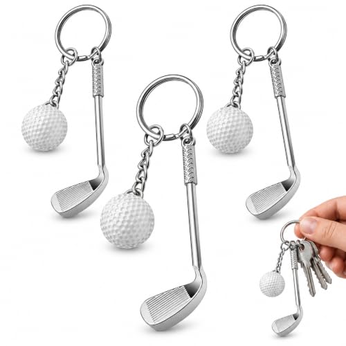 Llavero pelota y palo metálico, temático de golfista, miniatura de palo y pelota, metálico, deportivo, 3 unidades