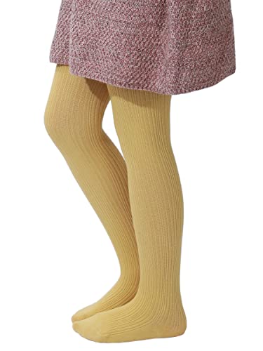Image of Paralinda Girls' Cotton Tights - Toddler Cable Knit Footed Tights (Pattern A Yellow, 6-12M)