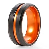 Men's Black& Orange Two Tone Tungsten Ring 8mm Groove Beveled Wedding Band (13)