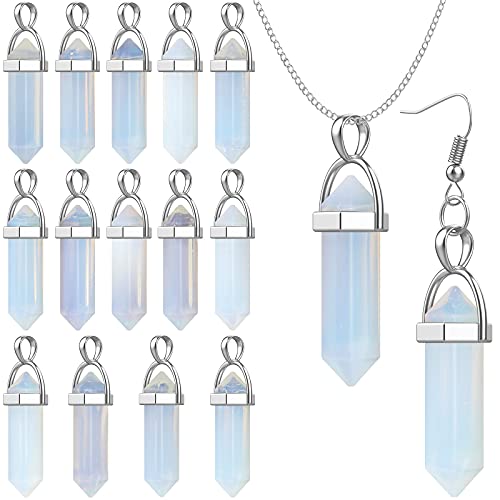 16 Pieces Hexagonal Bullet Shape Gemstone Pendants Crystal Pendants Necklaces Quartz Pendants Stone Natural Charms Healing Stone Necklace Crystal Pendants for Jewelry Making (White)