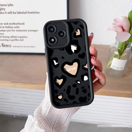 YANJIEER ESONG Süße Leopardenmuster Handyhülle für Honor 400 Lite Ultradünn Silikon Niedliches Stilvoll Ästhetisch Mädchen Frauen Schutzhülle mit Herz Design Schwarz