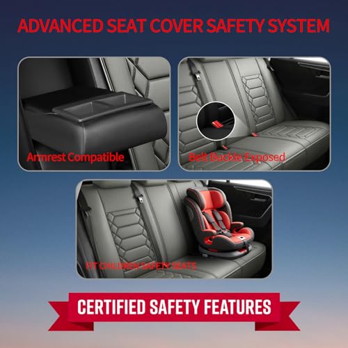 Image of Fit Acadia Car Seat Covers (5 Seats Full Set) Compatible with GMC Acadia 2007-2024 2025 2026-Full Coverage Breathable Leather, Airbag Compatible, Waterproof & All-Weather,Grey