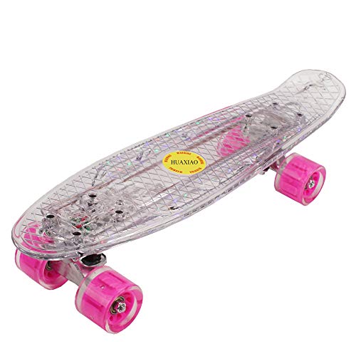 HUAXIAO Skateboard Led Light up Wheels with All-in-One Skate T-Tool for Beginners Complete Mini Cruiser Retro Skateboard for Most, 22 Inch Skateboard Gift Smooth Riding Skateboard Durable