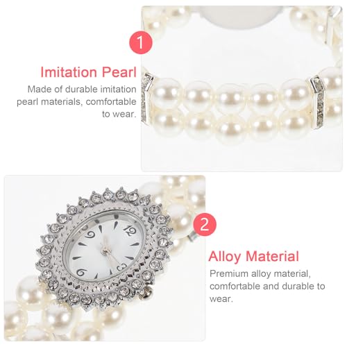 LIFKOME Elegante Damenuhr mit Doppelter Reihe aus Imitationsperlen und Legierung Leichte Armbanduhr für Frauen und Mädchen Komfortabel zu Tragen im Stilvollen Design-3