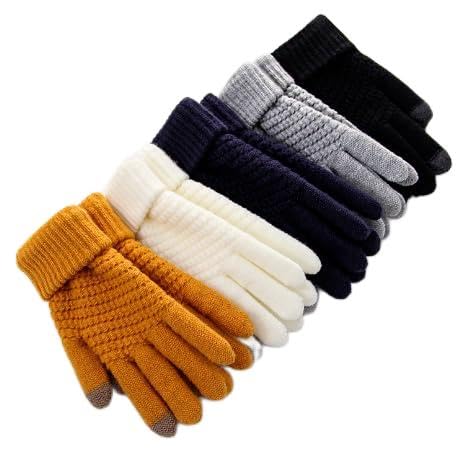 sanvpwsan 4 pares de guantes de invierno para pantalla táctil para mujeres y hombres, guantes de pantalla táctil para mujer, guantes de invierno con puño elástico, guantes de punto con forro polar