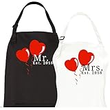 Mr. and Mrs. Aprons Est. 2018, His and Hers First Happy Anniversary Gifts for Couples, Wedding Bridal Shower Gift Set By Let the Fun Begin