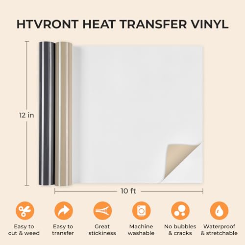 Image of HTVRONT Heat Transfer Vinyl-12 x 10FT Camel HTV Vinyl for T-Shirts, Iron on Vinyl Roll for All Cutting Machines - Easy to Cut & Weed Vinyl Heat Transfer (Camel)