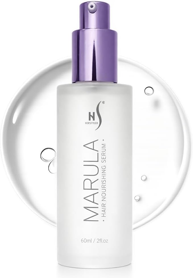 HerStyler Marula Oil Hair Serum - Anti Frizz Serum for Frizzy, Dry and Damaged Hair - Boosts Shine, Straightening - Address Flyaways, Split Ends - 2 Fl Oz (1 Pack)
