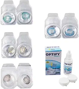 Optify Combo Pack Monthly Color Contact Lens With Solution Monthly (0, Colored Contact Lenses, Pack of 4)
