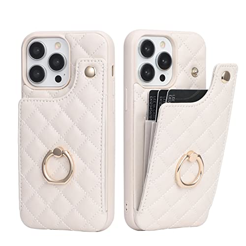 Anyos Wallet Case for iPhone 14 Pro Max, iPhone 14 Pro Max Case for Women Man, Luxury PU Leather Magnetic Wallet Card Holder Phone Case with Wristlet for iPhone 14 Pro Max (Rhombus Beige)