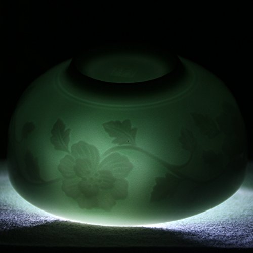 Chinese Rice Bowl 10Oz Celadon Dinnerware Engraved Peony 4.5Inch Porcelain(1, Sky Blue) #TOP6