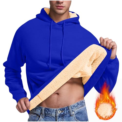 Sherpa Lined Hoodies For Men Solid Color Long Sleeve Sweatshirt Fall Winter Warm Pollover Soft Comfort Fleece Sweaters2