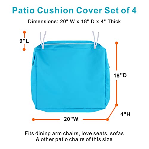 Nettypro Patio Cushion Covers Replacement Set 4 Water Repellent Uv Resistant Outdoor Chair Seat Cushion Slipcover With Zipper And Tie, 20 X 18 X 4 Inch, Peacock Blue #TOP4