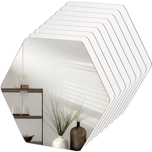 BELLE VOUS (Pack de 9 Espejos Decorativos de Pared Hexagonales - 20,5 x 18cm - Set Espejo Pared Decorar Sala de Estar, Dormitorio o Pasillo - para Manualidades y Proyectos de Arte