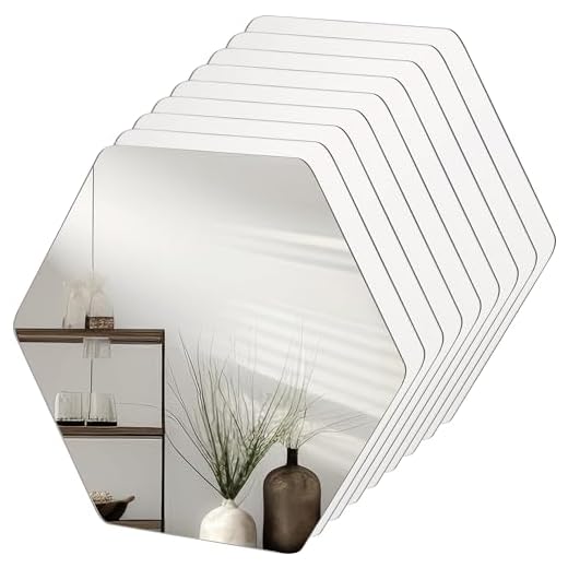 Belle Vous (Lot de 9) Petit Miroir Mural Hexagonal - 20,5 x 18 cm - Mini Miroir A Coller pour Salon, Chambre ou Couloir - Idéal pour les Projets d’Art & Artisanat