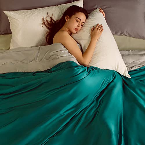 Kaisa Summer Comforter For Hot-Sleepers,Viscose From Bamboo,Queen Size Hypoallergenic Soft Blanket,Cooling Bedding Duvet Insert With Corner Tabs, 90X90 Inches Green Grey #TOP24