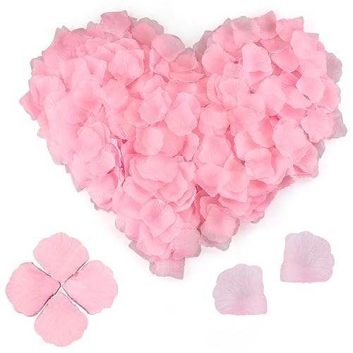 1200pcs Pink Rose Petals, Artificial Rose Flowers for Bedroom, No-Taste Emulation Silk Rose Petals Waterproof Pink Petals for Romantic Scenes Wedding Anniversary, Birthday, Confession Decoration