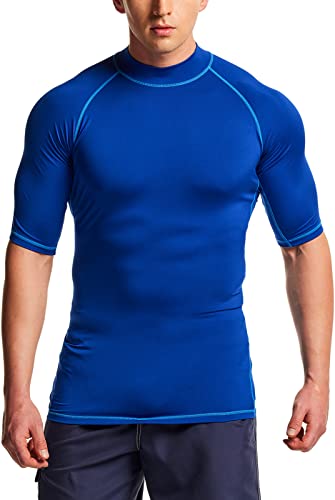 TSLA Men's Rash Guard Swim Shirts, UPF 50+ Quick Dry Mid/Short Sleeve Swimming Shirt, UV/SPF Water Surf Shirts