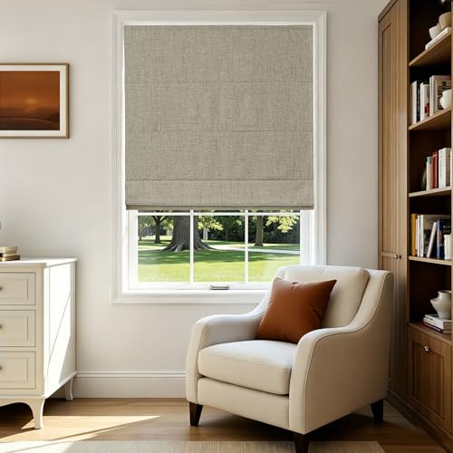 Joydeco No Drill Cordless Roman Shades, Blackout, 35" W × 72" H, Linen by Joydeco - Used condition - Image 8