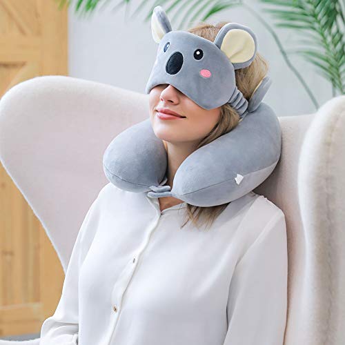 Memory Foam Animal Travel Pillow, Comfortable Neck Pillow With Cute Eye Mask Lightweight Traveling Pillow For Airplane, Car, Train, Bus And Home Use (Koala) #TOP4