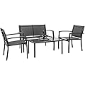 Devoko 4 Pieces Patio Furniture Set Outdoor Garden Patio Conversation Sets Poolside Lawn Chairs with Glass Coffee Table Porch Furniture (Black)