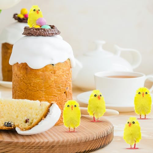 DEARMAMY 60Pcs Mini Chicks Set Yellow Chicks Easter Fur Plastic Plush Chicken Figures Miniature Ornament for Bonnet Decoration Egg Hunt - Image 3