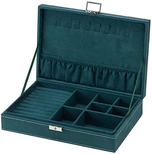 Image of BucketList Women's Velvet Glass Ring Earrings Jewelry Box - Display Storage Case with Lock for Earrings, Bracelets, Rings, Necklace, Watches (1 layer with Lock Green Box)