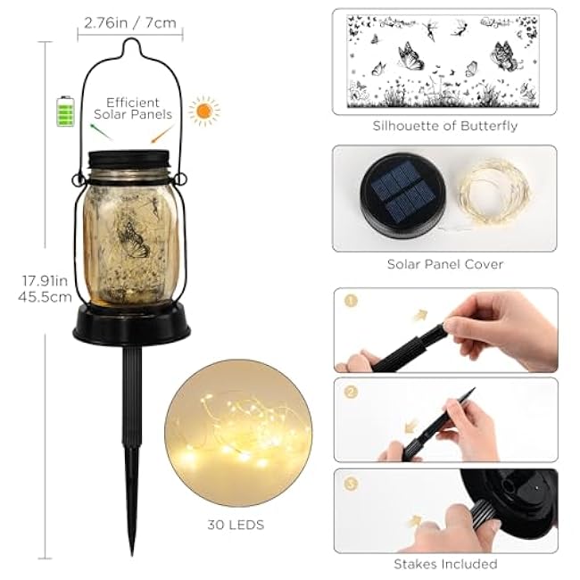 Butterfly Solar Mason Jar Gift for Mom,Grandma,Friend and Women,Butterfly Lovers Gift,Garden Decoration for Christmas,Mother's Day, Thanksgiving Day