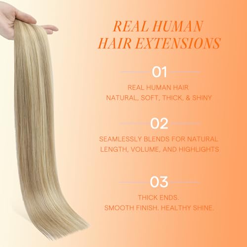 Image of Full Shine Tape in Hair Extensions Human Hair, 16 /22 Golden Blonde Highlight Medium Blonde, 22 Inch 20pcs 50g Seamless Skin Weft Injection Tape in Hair Extensions Natural Straight for Daily Wear