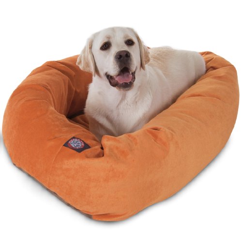 Image of Majestic Pet 40 Inch Micro Velvet Calming Dog Bed Washable - Cozy Soft Round Dog Bed with Spine for Head Support - Fluffy Donut Puppy Mat 40x29x9 (inch) Large - Orange (2025)