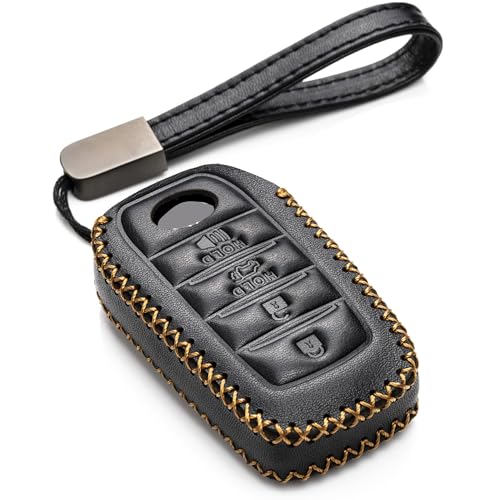 Vitodeco Genuine Leather Smart Key Fob Case Compatible with Land Cruiser, 4Runner, Highlander, RAV4, Camry, Grand Highlander, Sequoia 2019 - 2025 (4-Button, Black)