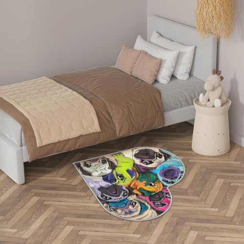 Bunte Bulldogge Hund Liebe Langhaar Verdickte Boden-Fußmatte Teppiche 80 cm Niedliche Französische Bulldogge Bereich Teppich für Wohnzimmer Küche Schlafzimmer Waschbar Rutschfeste Bodenmatte Teppich