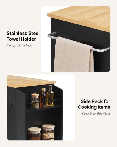 VEVOR Kitchen Island Cart with Storage, 31.3 in Wide Mobile Rolling Storage Island on Swivel Wheels, with Drawer, Storage Cabinet, Spice/Towel Rack, Table for Home Dining Room, Black - image 8