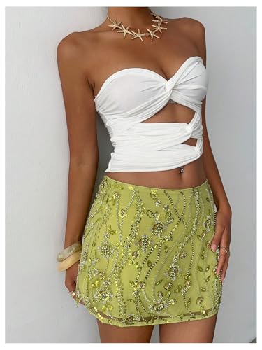 Floerns Women's Sequin Mini Skirts Low Rise Sparkly Beaded Night Out Short Skirts4