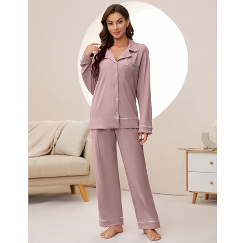 HEARTNICE Women Soft Pajama Sets, Long Sleeve knit Sleepwear Button Up 2-Piece Pjs Lounge Sets4