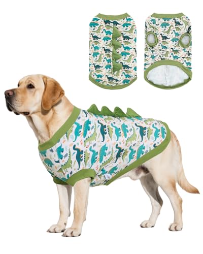 Image of CuteBone Dinosaur Costume Dog Shirt, Stretchy Velvet T-Shirt Clothes for Large Dogs, Soft & Breathable Pet Tee Outfit Pitbull Apparel for Daily Wear, Cozy Pullover Design Big Dog Fashion COSBX03-4XL