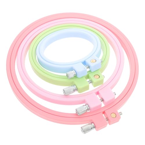 BEBEMOKO 4Pc Adjustable Cross Stitch Hoops Set Combination for Embroidery Crafts Includes Rings for DIY Needle Arts and Painting
