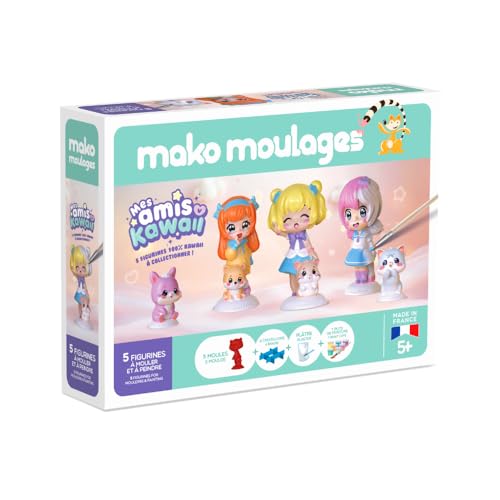 Mako Moulages - Mes Amis Kawaii - kit de Loisirs créatif - plâtre et Peinture - Coffret de 5 Figurines à mouler - Made in France - A partir de 5 Ans - 39121