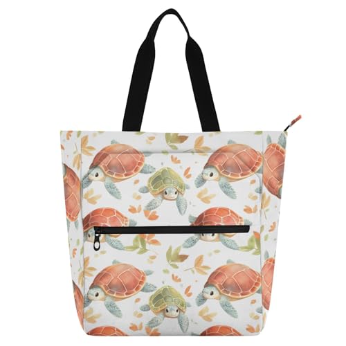 Cute Sea Turtle Tote Bag for Book Lovers Reusable Bags with Zipper Pocket for School Work Shopping