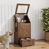 Dog Feeding Station with 2 Elevated Bowls, Dog Food Storage Cabinet with Pet Toy Organizer and Flip Top Pet Feeding Station,Hidden Pet Feeder Station for Cats and Dogs(Dog Feeding Station-Walnut)